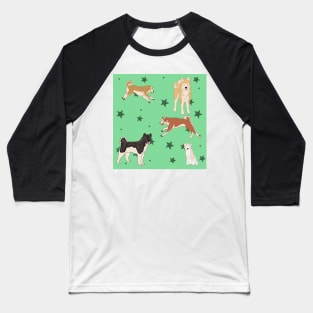 Mint Akitas and Stars Baseball T-Shirt